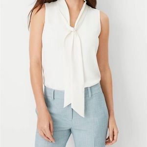 Ann Taylor Ivory Off White Sleeveless Blouse Top with Tie Size 12 Petite